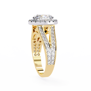 Anillo de Compromiso Ovalado con Halo de Diamantes Cultivados en Laboratorio con Certificación IGI de 1.50 Quilates, Oro Amarillo de 18K, Doble Banda con Pavé de Diamantes Finos - Product Image 4