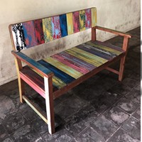 Banc de jardin en bois recyclé artisanal, assise de patio en bois vieilli, mobilier d'extérieur rustique pour cour et balcon