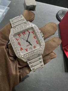 VVs Gra Moissanite Kim Cương 41Mm Vuông Quay Số Đá Đồng Hồ Sang Trọng Hoàn toàn Tự Động Thạch Anh Chuyển Động Kính Quay Số Cửa Sổ Thời Trang - Product Image 3