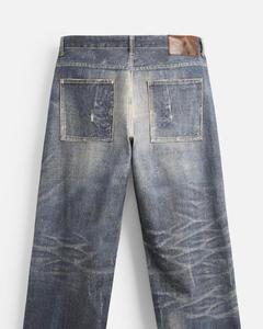 High Quality Custom <b>Men's</b> Baggy <b>Jeans</b> Solid Pattern Vintage Style Mid Waist Casual Trousers with <b>Drawstring</b> Closure Denim Pants - Product Image 6