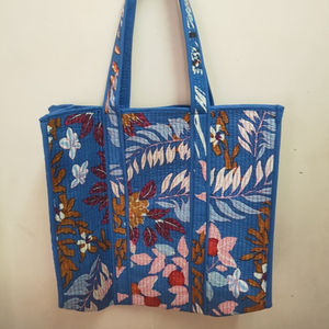 Handcrafted Quilted 100% Cotton <b>Tote</b> <b>Bag</b> with Double-Sided Floral Print Long Handle Large Reusable Shopping & <b>Travel</b> <b>Bag</b> - Product Image 1