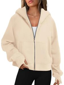 Factory Price Custom Ladies Oversize Hooded Cotton Women's <b>Crop</b> Top with Long <b>Zip</b> Loose Fit Winter Season Compatibility - Product Image 5