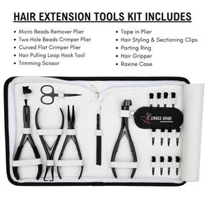Salon <b>Hair</b> Extension Applicator Kit with Tape-In Plier Bead Curved <b>Crimper</b> Remover Tool Microbead Loop Hook & <b>Hair</b> Velcro - Product Image 2