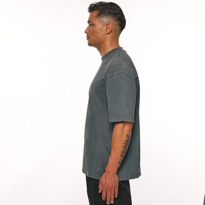 Venta al por mayor de camisetas vintage de gran tamaño personalizadas para hombres 100% algodón peinado lavado ácido logotipo personalizado de talla grande Jersey sólido Suelto - Product Image 2