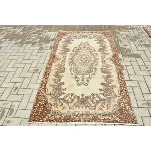 3.8x6.7 ft Turkish Rug, Vintage Area Rug, <b>Brown</b> Beige Ombr <b>Wool</b> Rug - Product Image 1