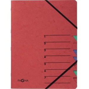 PAGNA Easy Din <b>A4</b> 225g/m Pressed Chipboard File <b>Folder</b> Red Color with Multicolored 7 Compartments - Product Image 1