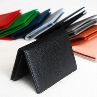 Dompet Kartu Kredit Kulit PU Desain Kustom Dapat Disesuaikan, Anti RFID, Lapisan Satin, Ukuran Pendek, Logo OEM, Promo Panas