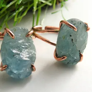 Aquamarine Natural Druzy Rough Adjustable Copper Ring Statement Jewelry Gift For Her One Of A Kind Raw Jewelry