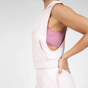 Nouveau style décontracté sport gym longue chemise sans manches à capuche ample respirante pour femme - Product Image 3