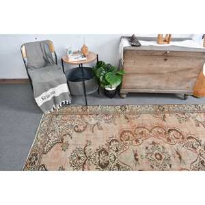 Alfombra turca Vintage marrón Beige clásica 5,6X8,5 pies respaldo de látex de lana Patchwork para cabecera estilo rectangular-modelo Tabriz - Product Image 4