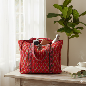 Bolsa de Mano Reversible Acolchada 100% Algodón con Estampados Florales Dobles, Bolsa de Compras y Uso Diario Ecológica Hecha a Mano con Asa Larga - Product Image 1