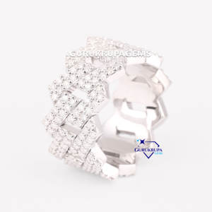 แหวนเพชรคิวบาแบบสองแถวสไตล์ฮิปฮอปสีทอง14K สำหรับปลูกในห้องแล็บ - Product Image 2