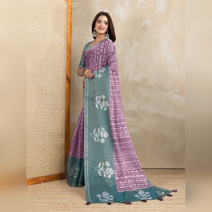 Sari en soie imprimé violet et turquoise élégant et professionnel, léger GG-464, fabriqué en usine, assorti à un tissu de mousseline de designer - Product Image 3