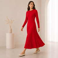 Nouveau design automne hiver tendance 100% laine rouge à manches longues élégante robe pull rouge pour dames