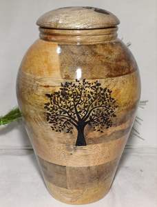 10.5 "ทําด้วยมือไม้มะม่วงUrnsอนุสรณ์ไม้Yeepsakebeniedผู้ใหญ่เถ้าโถขยะพร้อมฝาปิดและแกะสลักต้นไม้สําหรับมนุษย์และสัตว์เลี้ยงเถ้า - Product Image 3