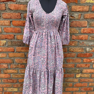 Bloque de mano impreso 100% algodón vestido indio Casual túnicas y vestido largo con decoración bordada" - Product Image 1