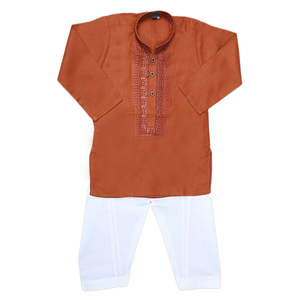 Traje Kurta Shalwar Bordado para Niños - Marrón Oscuro - Product Image 1