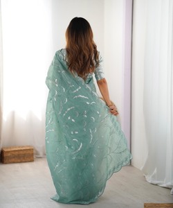 <span class=keywords><strong>Saree</strong></span> Sari Nieuwe Trending Cording Sequence <span class=keywords><strong>Saree</strong></span> Unieke Outfit Mode Geborduurde Werk Sarees Op Organza Met Zware Blouse