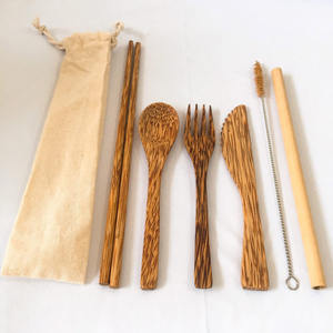 Ensemble de couverts de voyage durables dans une pochette ustensiles de noix de coco pour voyager en plein air ustensile coco - Product Image 6