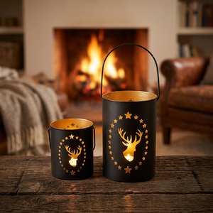 Lanterne porte-bougie rustique en métal galvanisé pour Halloween avec poignée, motifs découpés chauve-souris, chat, citrouille pour la décoration intérieure - Product Image 5