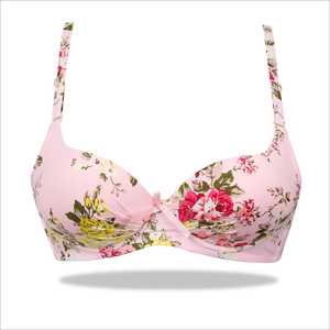 Soutien-gorge froissé à fleurs rouge-Rembourré à bretelles florales extensibles - Product Image 1