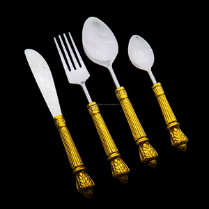 304 18/10 europeo real lujo oro plata cubiertos acero inoxidable y latón boda Metal cuchara tenedor cubiertos - Product Image 5