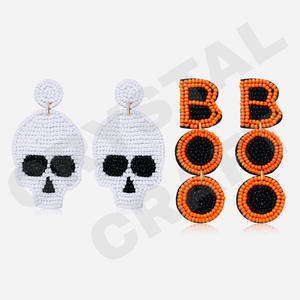 Boucles d'oreilles perlées Halloween Boo Orange pour femmes Jour commémoratif patriotique Orange Blanc Bleu Couleur Tissu Matériel - Product Image 3