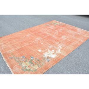 Tapis turc vintage 7.2x10.2 pieds, fait main, orange, patchwork, laine, bambou, soie, latex rectangulaire, peluche, couloir - Product Image 4