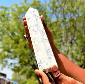 Large White Howlite <b>Crystal</b> Tower High Quality Natural Healing Gemstone Carved Fairy <b>Wand</b> for Home Decoration Feng Shui Engraved - Product Image 4
