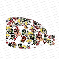 Topi perawat untuk wanita, topi perawat dengan tombol yang dapat diatur, topi Scrub elastis puff daya lucu anak perempuan pola cetak perawat