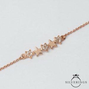 Pulsera Silverings de Plata de Ley 925 con Zirconia, Diseño de Camino Estrellado en Oro Rosa, Ideal para Regalo, con Patrón de Estrellas - Product Image 3