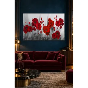 Impression sur toile de coquelicots rouges sur fond gris de Fida - Product Image 3