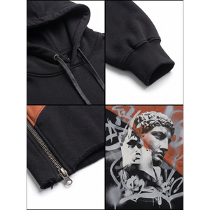 เสื้อฮู้ดดี้สตรีทแวร์โอเวอร์ไซส์ลายกราฟิกสำหรับผู้ชายแบบ OEM ผลิตตามสั่ง ผ้าเฟรนช์เทอร์รี่หนา 500 GSM ผ้าฝ้าย 100% ตัดต่อสี ป้องกันการเป็นขุย - Product Image 4