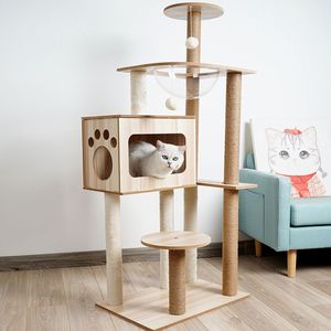 ต้นไม้แมวทรงตัดแต่งแบบธรรมชาติจากใยไซซอลและไม้ ขนาด 135 ซม. น้ำหนักเบา เหมาะสำหรับตกแต่งภายในห้องนั่งเล่น ดีไซน์ครึ่งวงกลม บรรจุในถุงพลาสติก ขายส่ง - Product Image 1