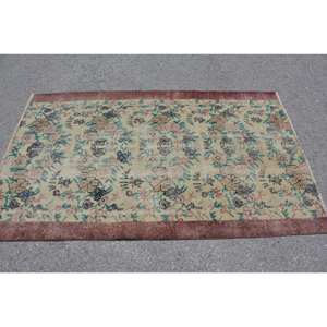 Alfombra turca Vintage Beige azul 3,6X5,9 pies patrón de retazos de tejido plano de lana para decoraciones de sala de estar Uso de pasillo látex - Product Image 3