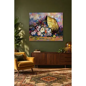 Fleurs de Fida qui tombent d'un panier en osier renversé, impression sur toile - Product Image 1