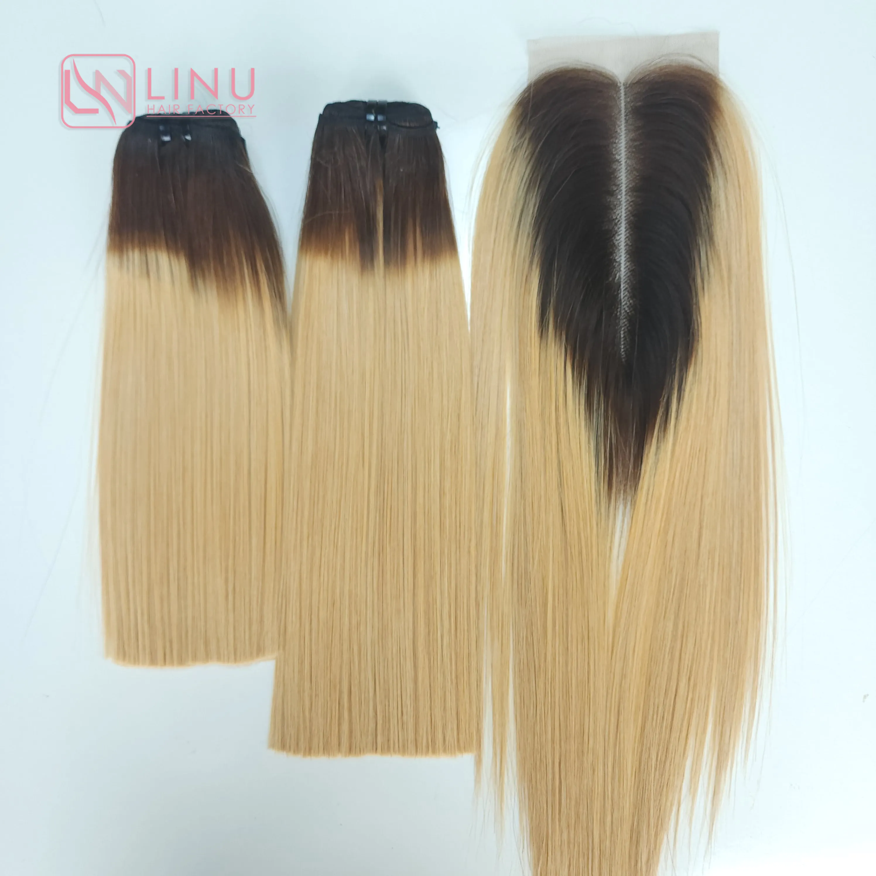 Gorgeous Ombre Brown Golden Bone Straight Vietnamese 100% Virgin Hair Weft Bundle Extension Wig