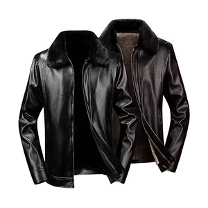 Classic <b>Men's</b> <b>leather</b> Shearling <b>Jacket</b> Faux Fur Lined Winter Coat Windproof Winter Biker Coat Regular Fit Turndown - Product Image 5