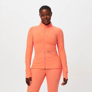 Uniforme d'infirmière à manches longues et coupe ajustée pour femmes ensemble de gommage de laboratoire tricoté avec décoration brodée veste à col montant - Product Image 1