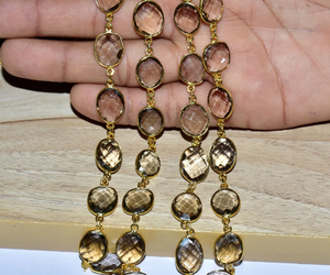 Chaîne de chapelet de lunette de pierres précieuses en quartz fumé naturel plaqué or de qualité supérieure, chaîne de connecteur pour la fabrication de bijoux au prix de gros - Product Image 5