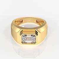 Anillo Solitario Imperial Elite para Hombre, Oro Amarillo de 9K, Moissanita Corte Esmeralda, Corte Excelente/Brillante, Engaste de Garras, Bañado en Rodio