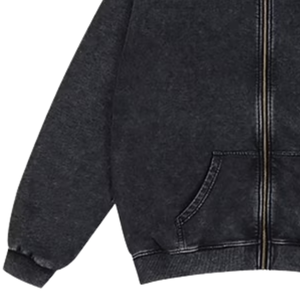 Sweat à capuche zippé surdimensionné Vintage en coton lourd lavé Streetwear coupe ample fermeture éclair complète sweat à capuche pour hommes ventes - Product Image 3