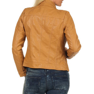 Chaqueta de motorista de cuero para mujer, cuello alto, manga larga, cierre de cremallera, Etiqueta Privada, chaquetas y abrigos de la mejor calidad - Product Image 5