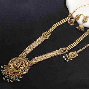 Ensemble de bijoux en laiton imitation antique Colliers longs Modèles traditionnels pour les festivals de mariage Temple de qualité d'exportation plaqué mat - Product Image 1