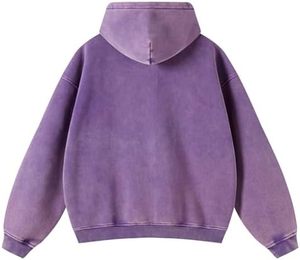 เสื้อฮู้ดดี้ผู้ชายสไตล์วินเทจ ล้างสีแบบแอซิด 100% ผ้าฝ้ายเนื้อหนา สตรีทแวร์ ทรงโอเวอร์ไซส์ ไหล่ตก ซิปหน้า กันน้ำ - Product Image 2