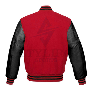 Men's Varsity Letterman <b>Baseball</b> <b>Bomber</b> <b>Jacket</b> Light Fabric with Hooded Collar for Winter with Leather Sleeves and Wool - Product Image 4