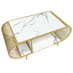 Modern Living Room <b>Sofa</b> <b>Table</b> with Sintered Stone Top & Bronze Frame TT68166-Square Design Drawers - Product Image 2