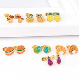 Fashion Jewelry Earrings drop grease women Earrings Cute sweet cartoon fruit food Stainless steel earrings children ear stud