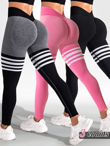 Plaid écologique Spandex/Polyester Leggings de sport de plein air pour les femmes taille haute hanche levage Yoga séchage rapide course - Product Image 3