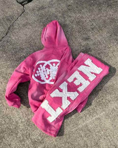 Fabricante personalizado Chándales de peso pesado Grueso desgastado Vintage Bordado Parche Hombres Lavado ácido Zip up Rhinestone Sudadera con capucha - Product Image 3